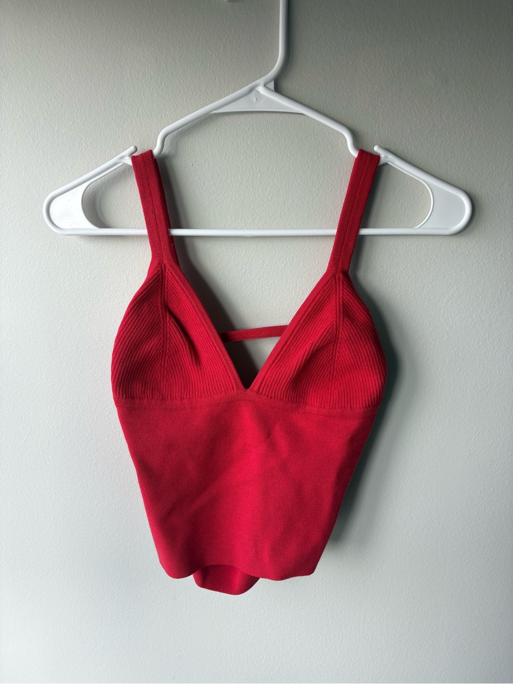 Free People Red Ribbed V-Neck Tank Top